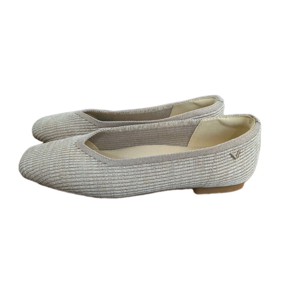 Vivaia Margot 2.0 Ballet Flats Sz 6.5 EU 37 Beige Ivory Square Toe V Cut Comfort